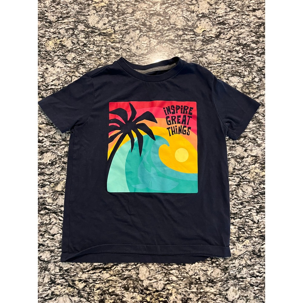 Old Navy Boys Navy Blue Inspire Great Things‎ Beach Graphic T-Shirt Size M 8